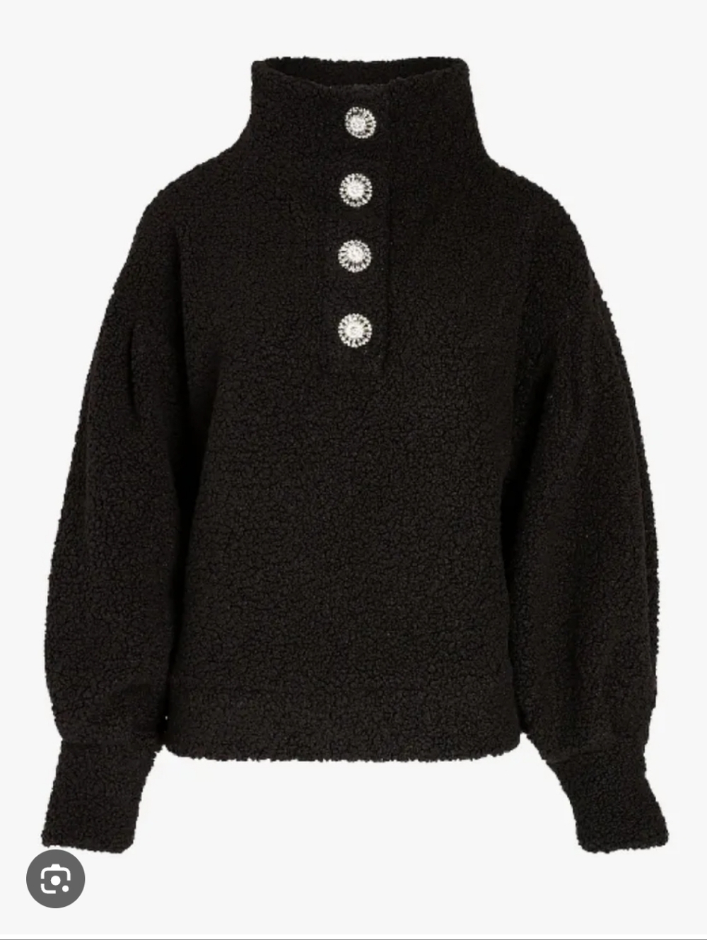 Express Cozy Black Sherpa Pullover with Sparkle Buttons